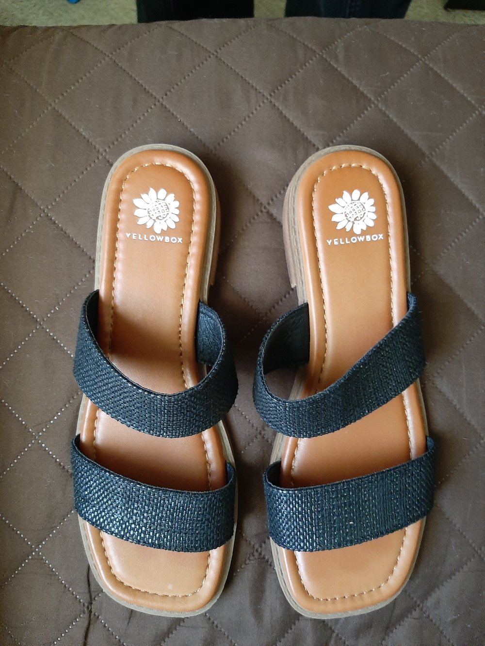 Yellow Box Women's Black Dual-Strap Slide Sandals